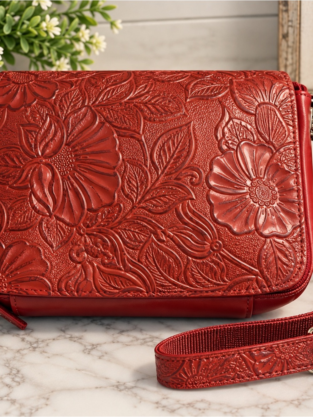 Gun Tote’n Mamas Tooled Leather Cherry Crossbody Concealed Carry Purse